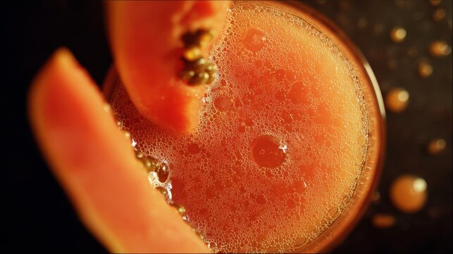 Top View of Fresh Papaya Juice With Fruit Slices