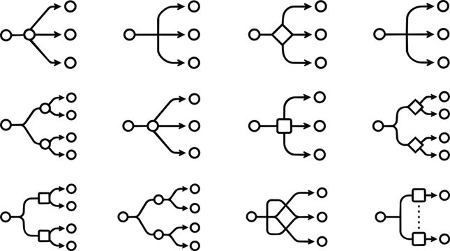 Vector Branching Process Flowchart Decision Tree Diagram Icons Set