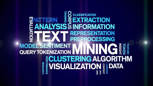 Text Mining animated word cloud-text design animation tag kinetic typography seamless loop.