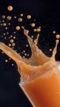Orange Juice Splash Against Black Background