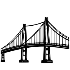 Fototapeta premium Elegant suspension bridge silhouette, a professional vector graphic showcasing bridge engineering and urban infrastructure.