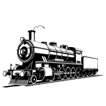 Vintage steam locomotive train silhouette vector illustration featuring a classic engine design for historical railway transport art