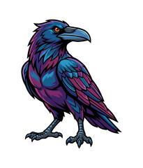 Obraz premium Vibrant Stylish Raven Standing with Intense Orange Eyes Detailed Colorful Illustration Vector Art