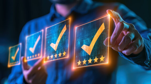 Digital certification window businessman inspection trust quality assurance approval