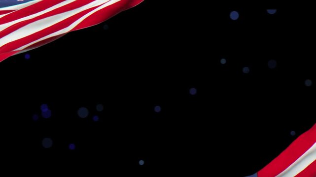 Waving national flag over heart shaped fireworks display against dark night sky patriotic background