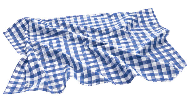 Blue Checkered Tablecloth Fabric Isolated on White Background Textile Pattern Concept