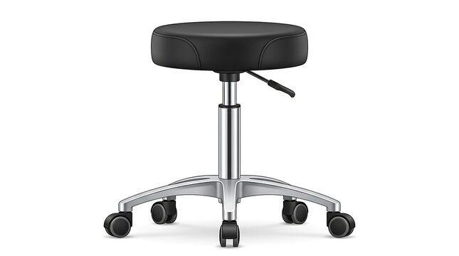 Medical examination stool with wheels. Adjustable black swivel chair for clinic or salon.