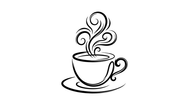 Hot Coffee Cup Line Art Vector Illustration with Swirling Steam