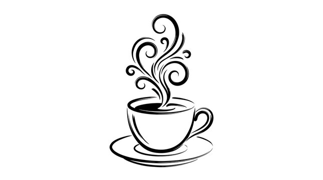 Hot Coffee Cup Line Art Vector Illustration with Swirling Steam