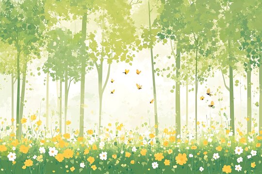 Serene forest glade with butterflies
