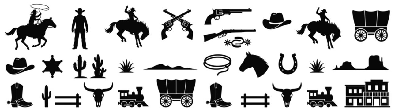 Wild West Cowboy Silhouette Icon Collection