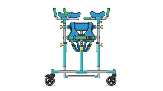 Pediatric gait trainer for children. Medical mobility aid for physical therapy rehabilitation.