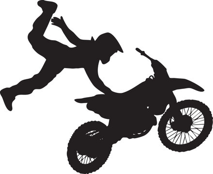Freestyle Motocross Rider Performing Air Stunt Vector Silhouette - Motor Kros Dirt Bike Extreme Sport Jump