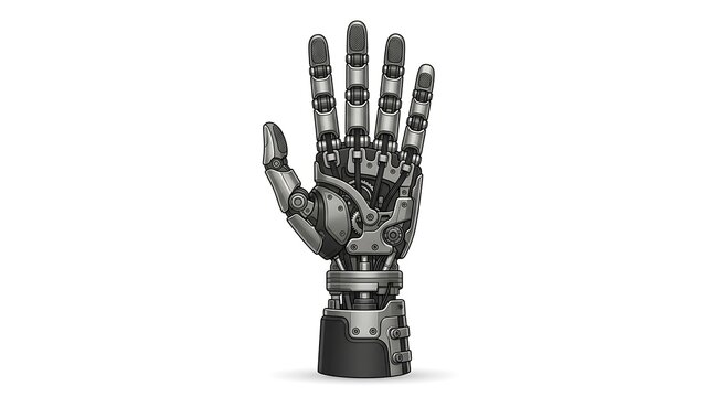 Advanced prosthetic robotic hand. Modern bionic arm device isolated on white background.