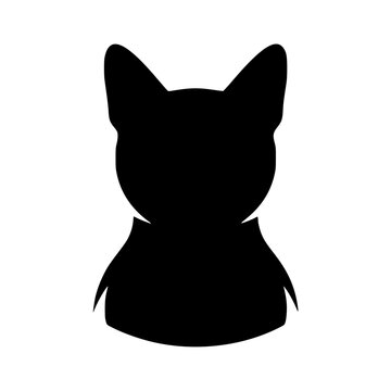 Cat silhouette vector illustration, Cat silhouette facing forward with pointed ears and tail outline vector design