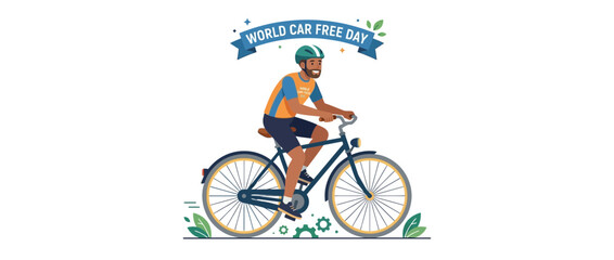 Naklejka premium Man cycling to celebrate car-free day event