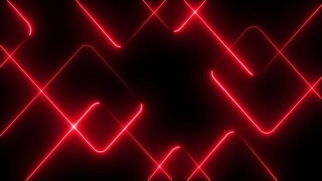 Red neon glowing rounded square frames abstract background animation