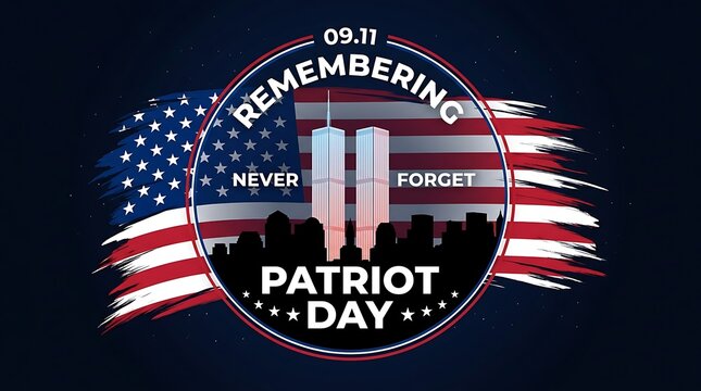 Patriot day remembering september 11th never forget twin towers and american flag background 09 11 graphic illustration.