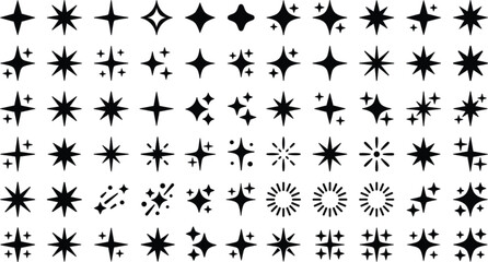 Black sparkle stars vector icons set with shining glints twinkle effects and magic burst elements on white background © Ratna