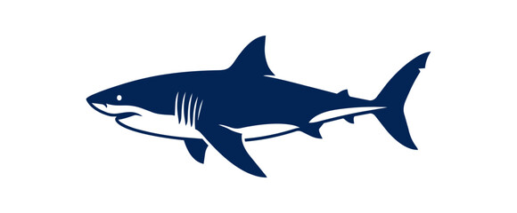 Fototapeta premium Illustration of a dark blue shark swimming on a white background.