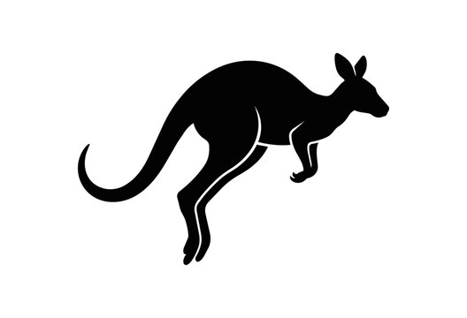 Silhouette of a jumping kangaroo in motion.