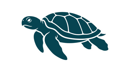 Stylized Teal Sea Turtle Silhouette Swimming Gracefully. © First