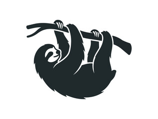Obraz premium Stylized Silhouette of a Sloth Hanging from a Tree Branch.