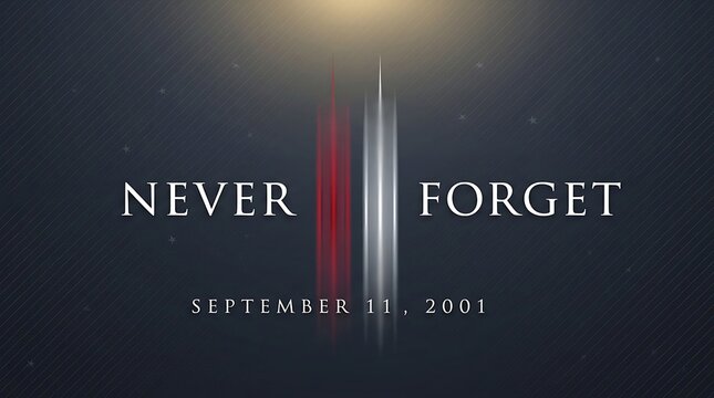 never forget september 11 2001 memorial remembrance digital art featuring twin towers abstract background and text.