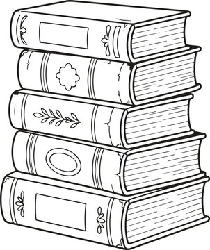 Vintage Hardcover Stacked Books Library Line Art Vector Icon