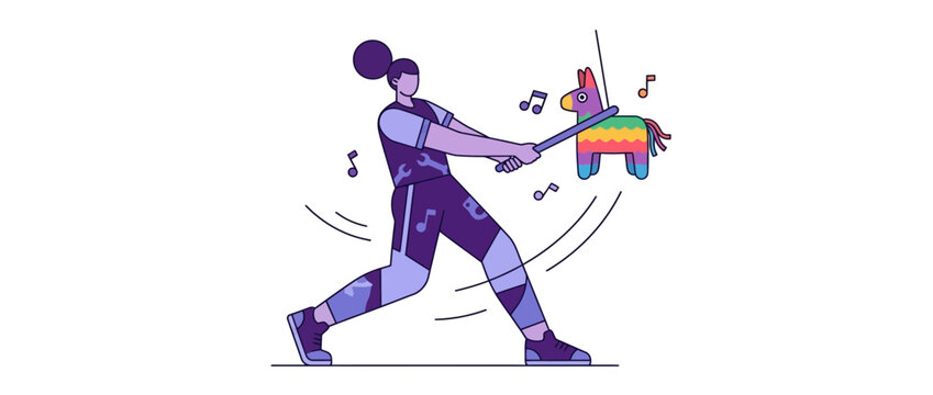 Woman hitting pi&ntilde;ata with baseball bat