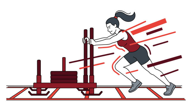 Woman pushing weighted sled for fitness training