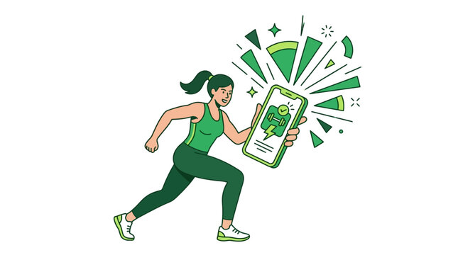 Woman Running With Fitness App On Smartphone