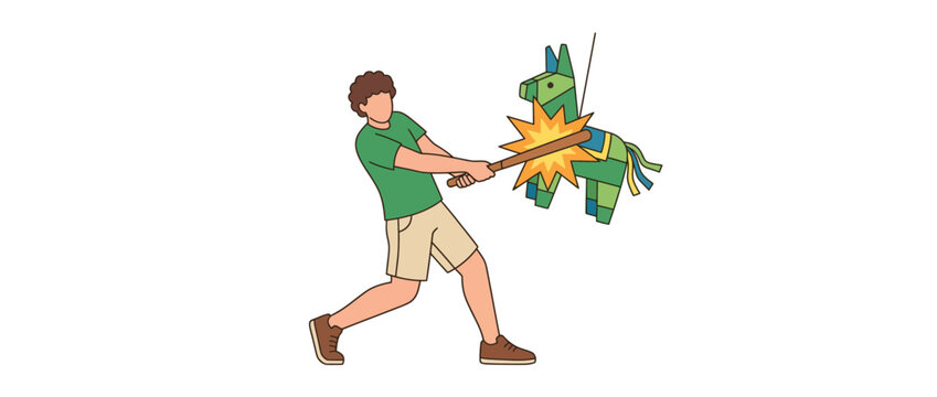 Person hitting pi&ntilde;ata with stick, festive fun