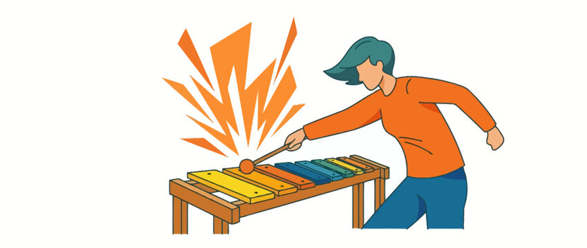 Person Playing Colorful Xylophone with Sound Waves