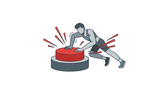 Person pushing a large red button for activation