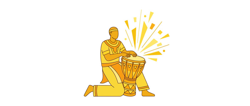 Person playing traditional djembe drum, rhythmic energy