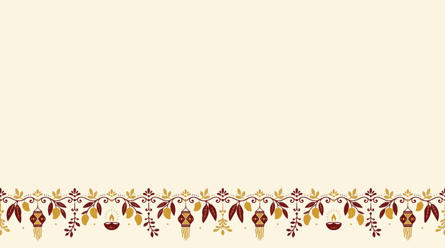 Deepavali Decorative Illustration with Diyas, Rangoli and Festive Elements