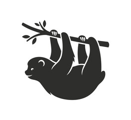 Obraz premium Cute Sloth Hanging on a Tree Branch Silhouette.
