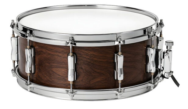 Wooden Snare Drum Isolated on White Background, Percussion Musical Instrument