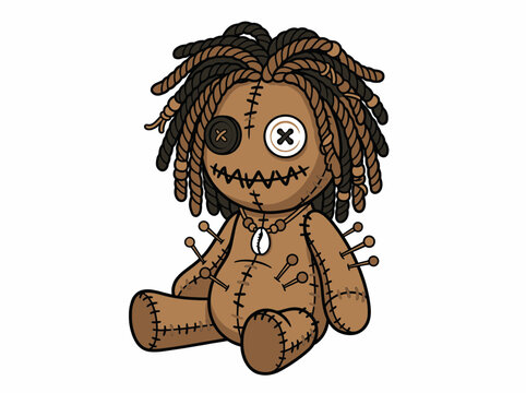Voodoo doll with dreadlocks sitting