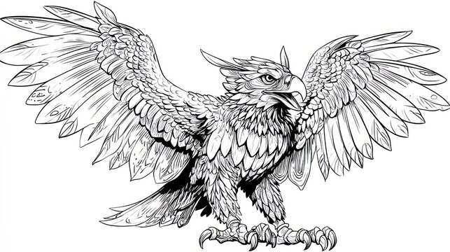 Detailed illustration of a mythical griffin with outstretched wings