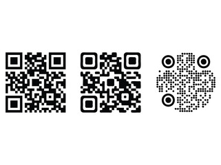 Fototapeta premium QR code vector set with three different styles, black digital scanning symbols for mobile marketing, quick response code icons for business