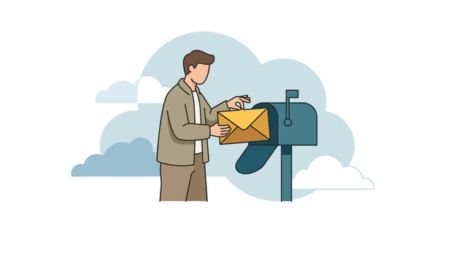 Man Sending Mail to Mailbox, Letter Delivery