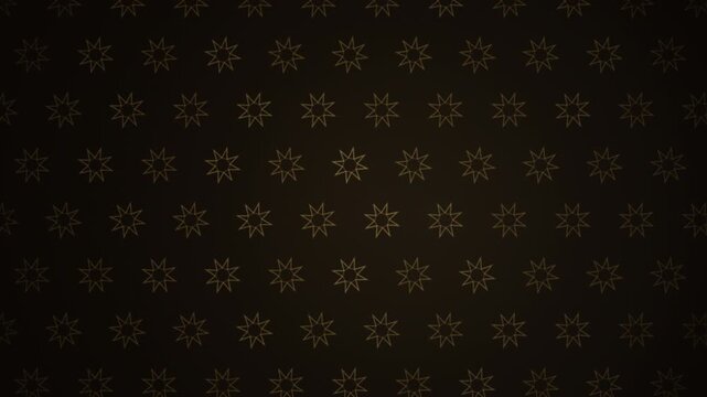 Arabesque geometric tessellation pattern animation, classic gold arabesque 8-pointed star, Islamic art, deep warm brown background