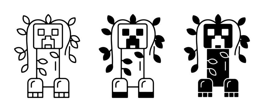 Pixelated Creeper Icons, Minecraft Character Vector Art, Gaming Monster Graphics, Green Plant Elements, Digital Game Asset Collection
