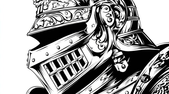 Detailed illustration of medieval knight armor head and helmet