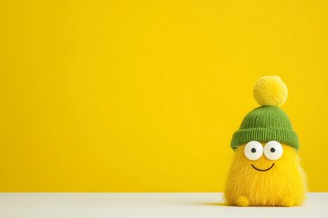 Fototapeta premium Cheerful yellow toy with green hat