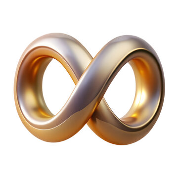 Golden infinity symbol with subtle gradient lighting during a conceptual representation of eternity isolated on transparent background
