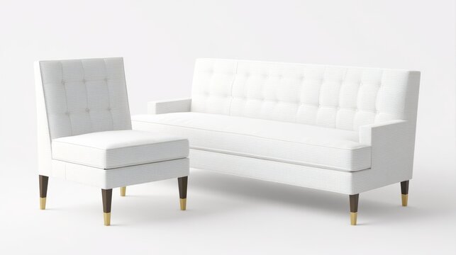 Modern white furniture set sofa and armchair on isolated background
