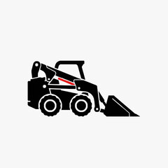 Naklejka premium Modern Black and Red Silhouette Sketch of a Compact Backhoe Loader Style with high quality professional line art symbols for modern creative design and digital branding projects